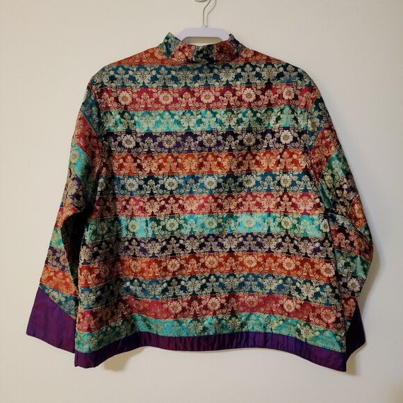 NWT Coldwater Creek Festive Ribbon Jacket Women 1X Colorful Oriental Silk Lining - Picture 3 of 7